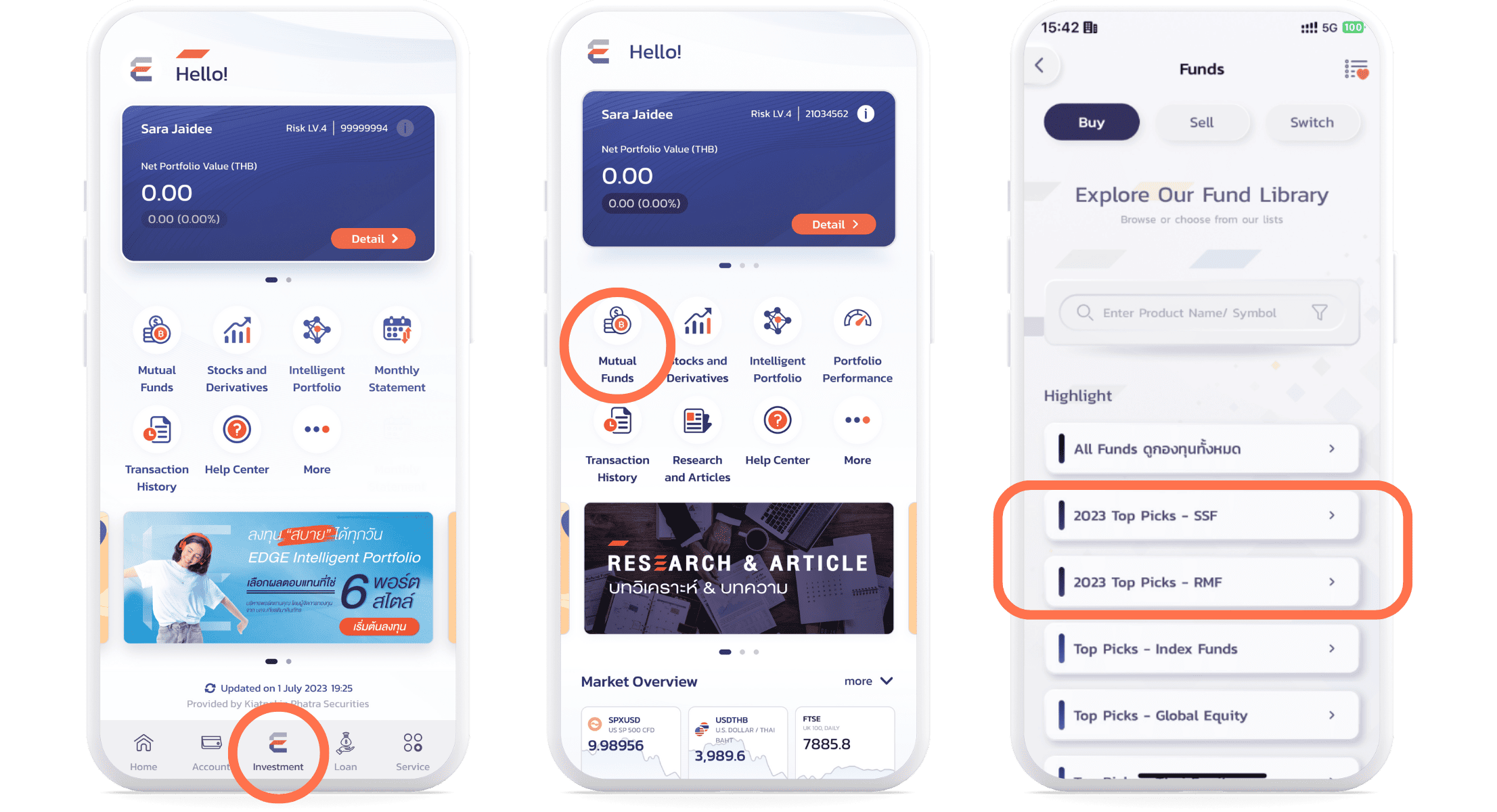 วิธีการเลือกซื้อกองทุน SSF/RMF Top Picks ที่ EDGE บนแอป KKP MOBILE